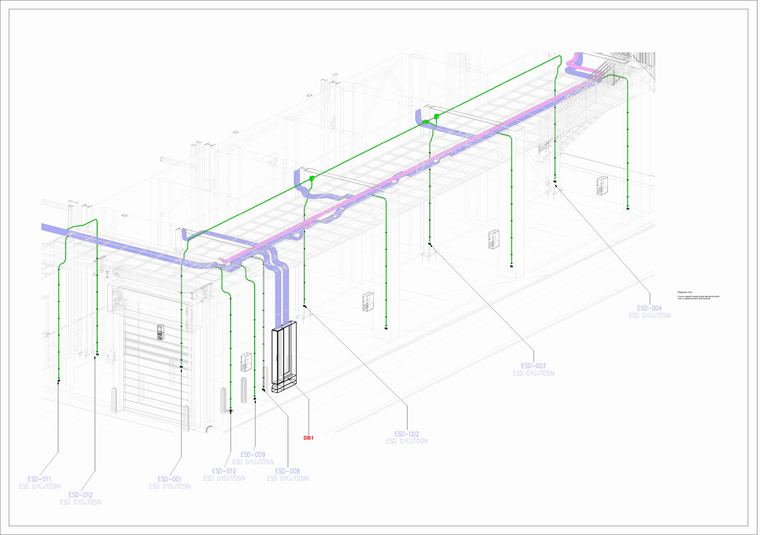 ESD padló bekötés terv – BIM villamos tervezés referencia, Electric System Plan Kft.