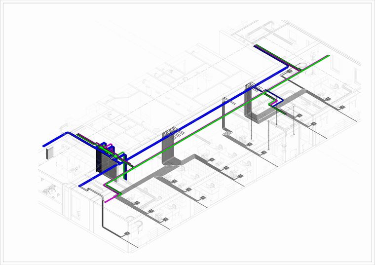Kábeltálca és védőcső nyomvonal terv – BIM villamos tervezés referencia, Electric System Plan Kft.