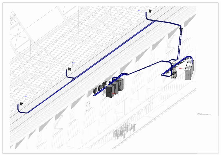 Stadion napelem nyomvonal terv – BIM villamos tervezés referencia, Electric System Plan Kft.